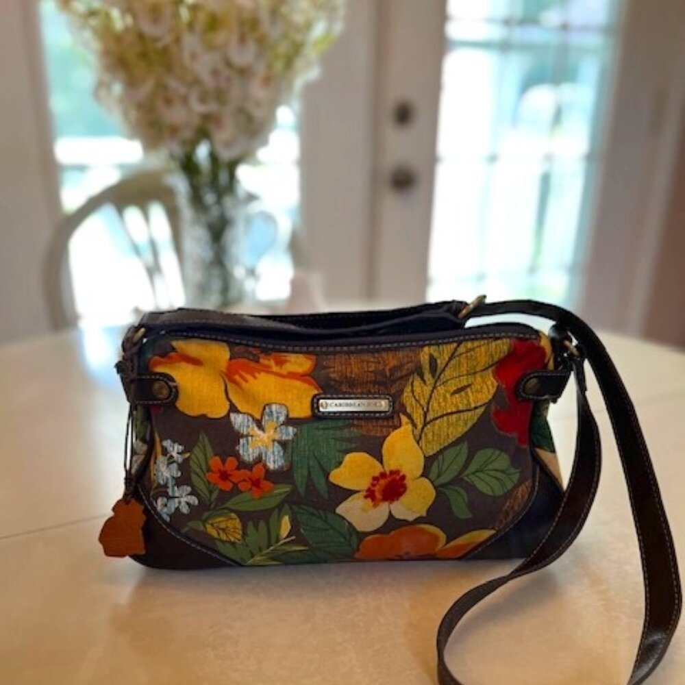 CARIBBEAN JOE | Floral Bag Adjustable Shoulder Strap Tropical Hawaiian-Vintage